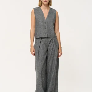 Pantalon large gris foncé en flanelle chinée