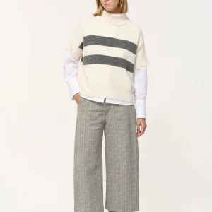 Pantalon large gris à chevrons taille haute