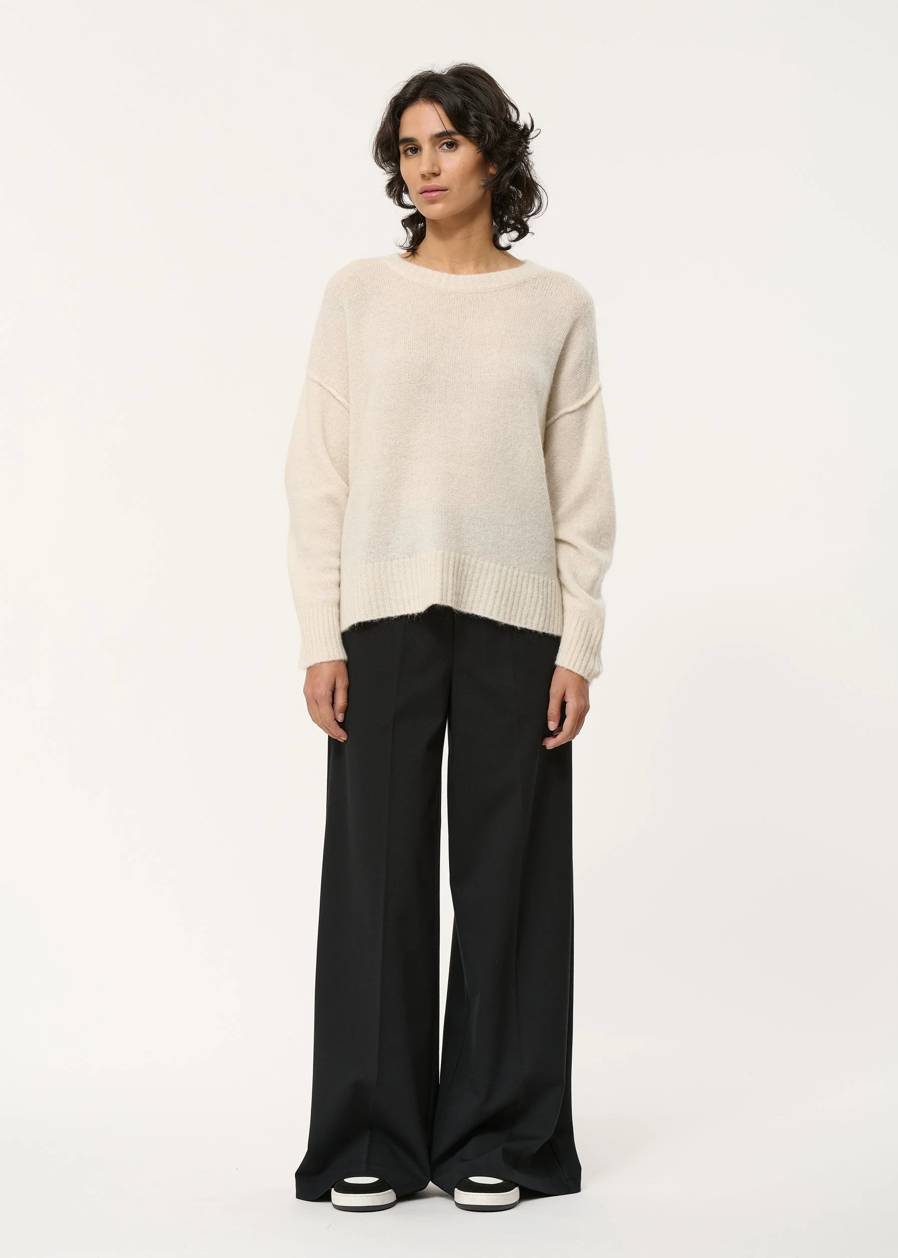 Pull blanc oversize en laine et mohair