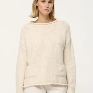 Pull blanc oversize en maille épaisse encolure bateau