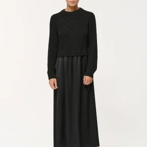 Robe ample 2 en 1 noire à torsades graphiques