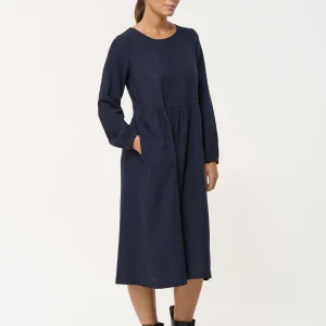 Robe midi bleu marine à imprimé pied-de-poule