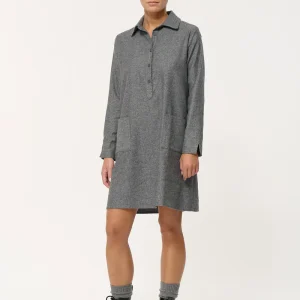 Robe courte trapèze gris foncé en flanelle chinée