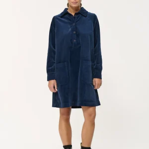 Robe courte trapèze bleu marine en velours côtelé