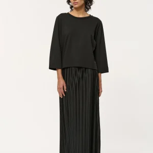 Top ample noir bi-matière manches 3/4