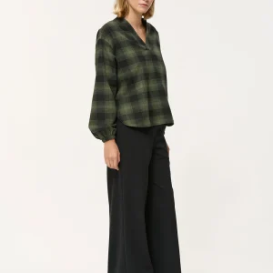 Top ample vert à imprimé carreaux col V