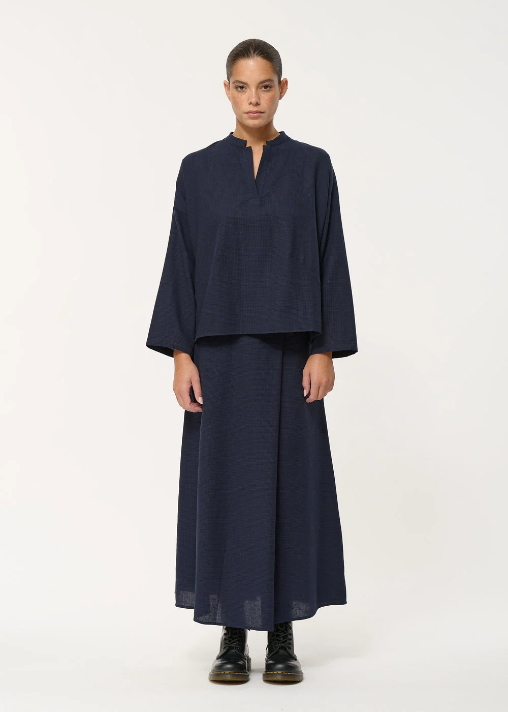 Top oversize bleu marine à imprimé pied-de-poule