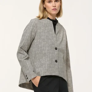 Veste trapèze grise à imprimé chevron sans col