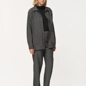 Veste worker grise droite à fines rayures