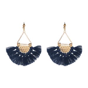 Boucles d&rsquo;Oreilles Dorées Frange Bleue – Bahia