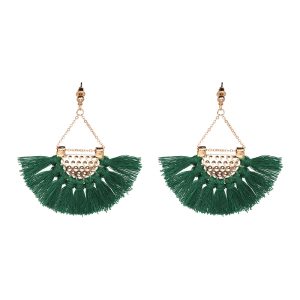 Boucles d&rsquo;Oreilles Dorées Frange Verte – Bahia