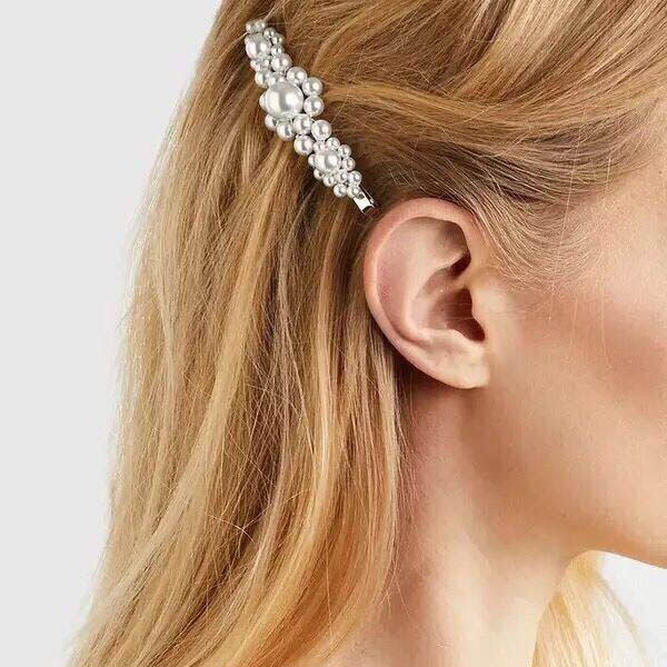 Grosse Barrette Plate Perles FLEURINE – Argent – Image 2