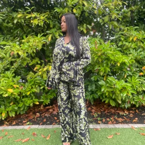 Ensemble Imprimé Satin Chemise Pantalon