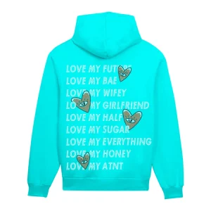 Sweat Capuche Bleu Tiffany Love heart Strass
