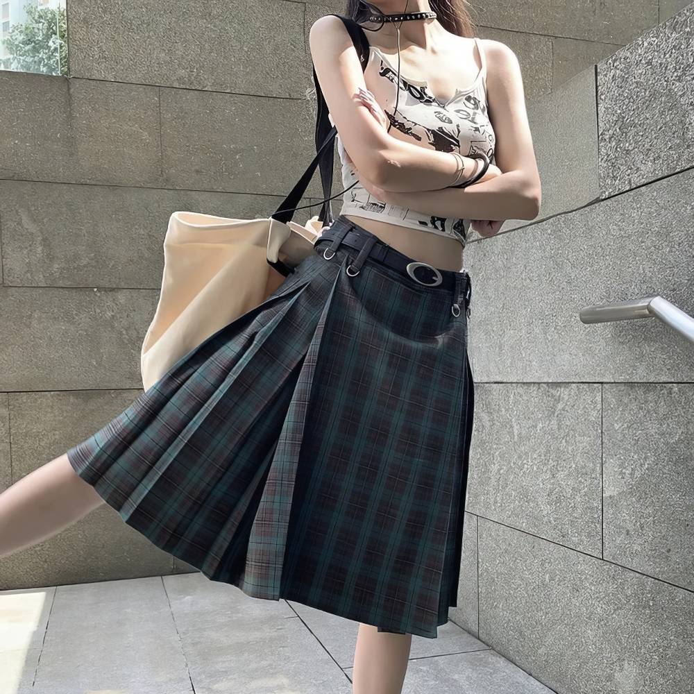 Jupe Écossaise Longue Tartan Vert Et Noir – Image 5