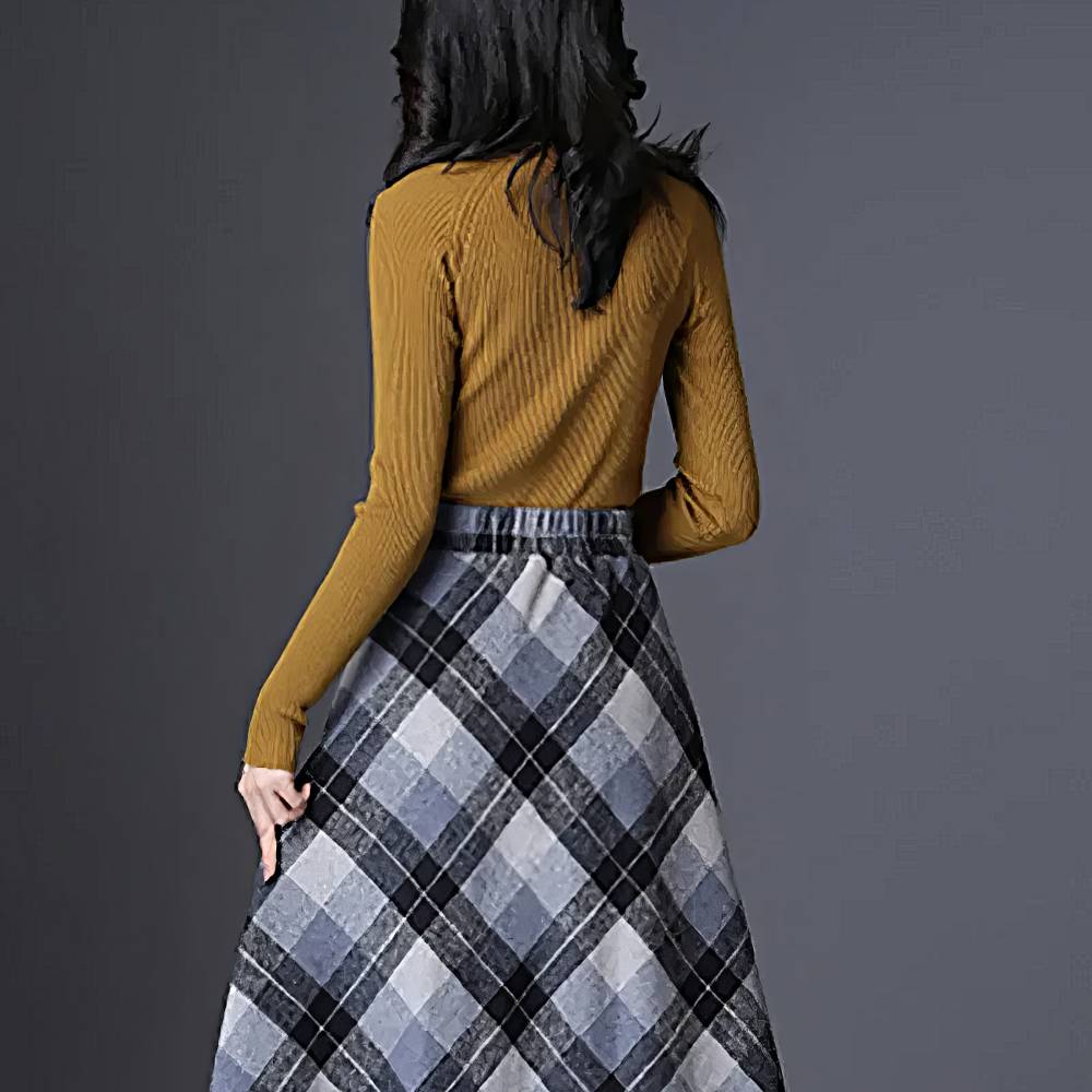 Jupe Longue Écossaise Évasée Gris Et Noir – Image 3