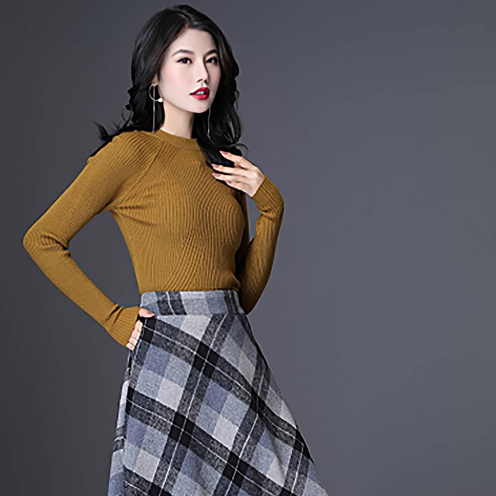 Jupe Longue Écossaise Évasée Gris Et Noir – Image 4