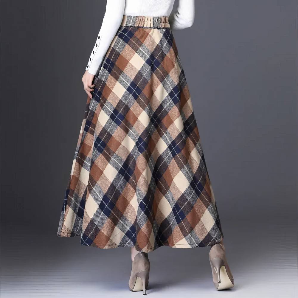 Jupe Longue Écossaise Évasée Marron Et Noir – Image 4
