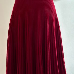 Jupe bordeaux femme laine mérinos 100% mi-longue plissée – Scarlett
