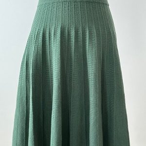 Jupe en laine mérinos effet plissée mi-longue vert foncé – Erica