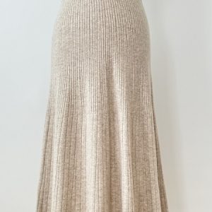 Jupe laine longue plissée maille beige – Eva