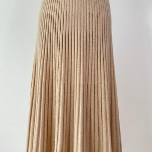 Jupe maille beige plissée en cachemire 100%, longueur midi – Julie