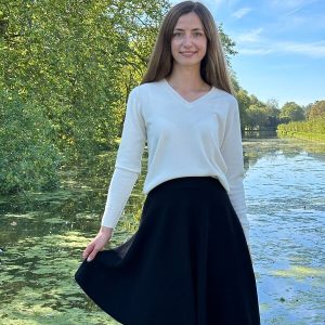 Jupe noire patineuse mi-longue taille haute en laine et cachemire – Adèle