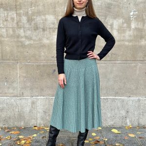 Jupe plissée longue grande taille originale hiver laine mérinos 100% vert céladon – Vanessa