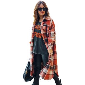 Manteau Long Écossais Orange