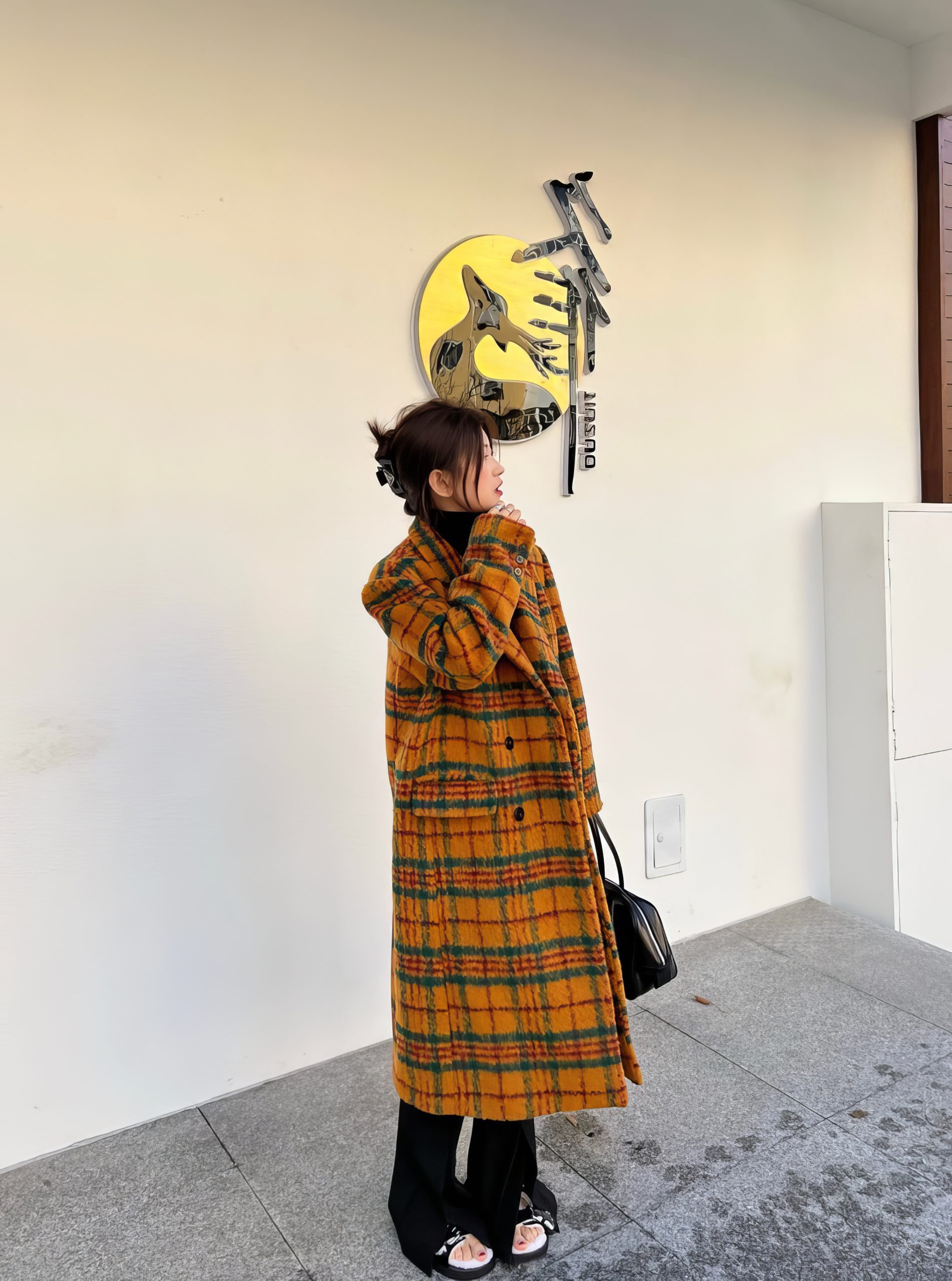 Manteau Long Écossais Jaune Et Vert Vintage – Image 2