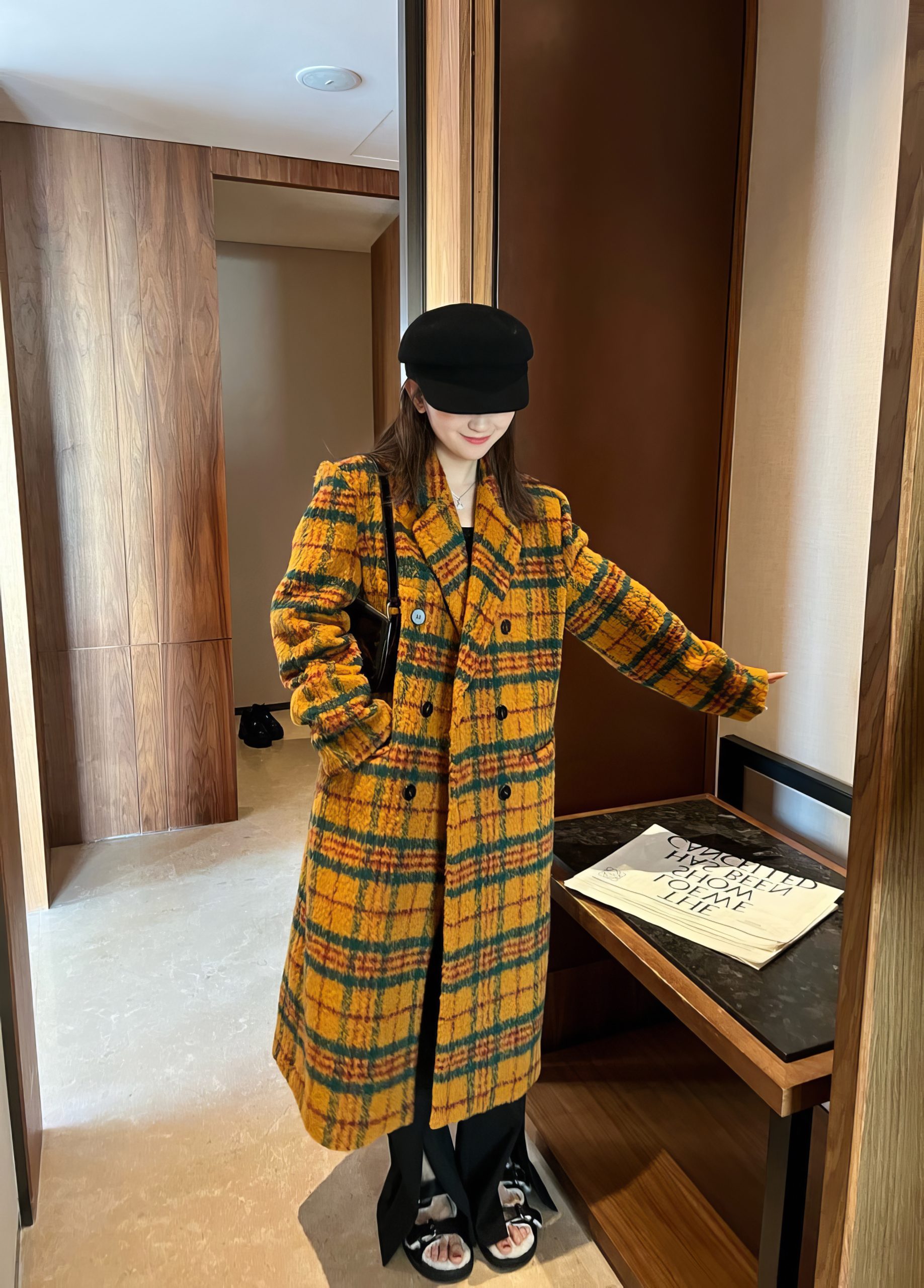 Manteau Long Écossais Jaune Et Vert Vintage – Image 6