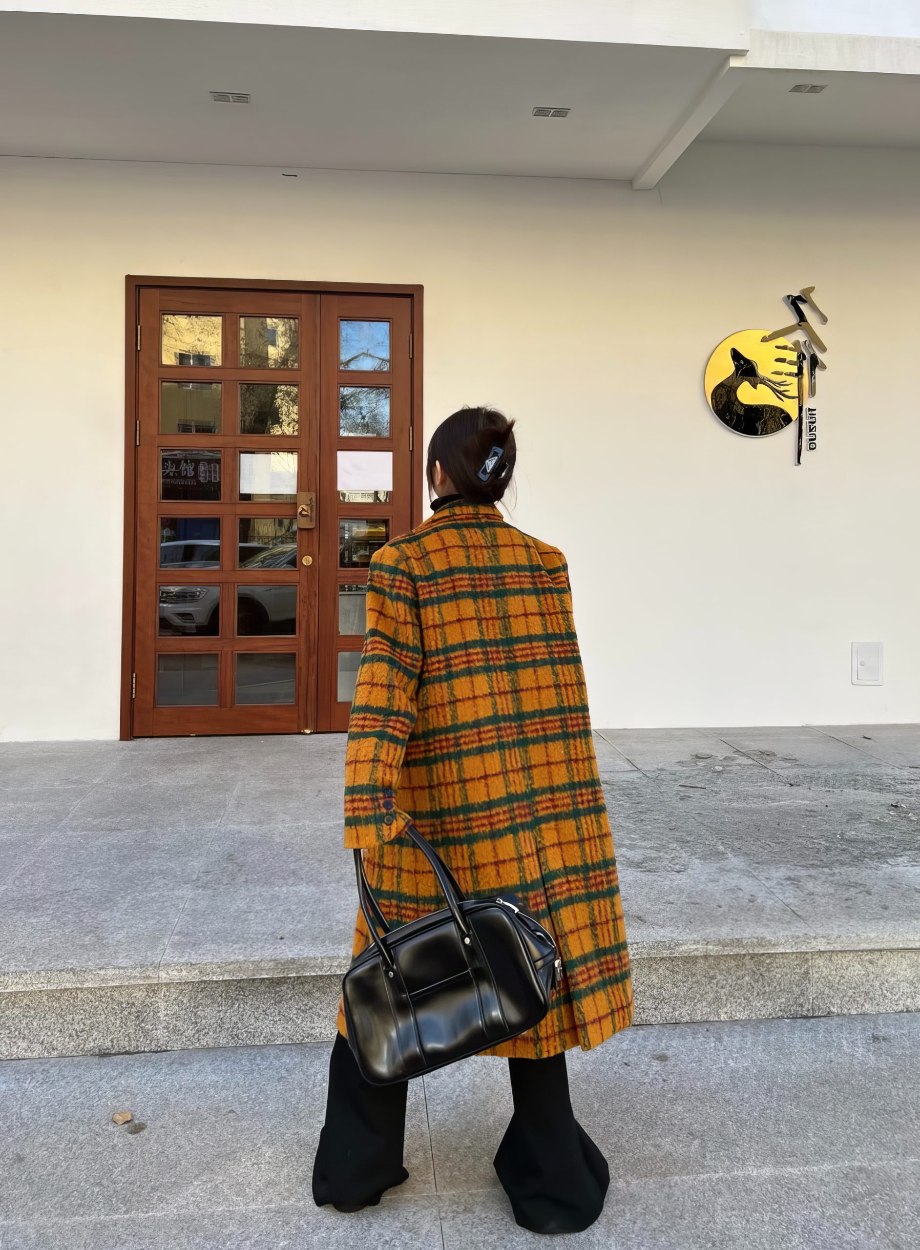 Manteau Long Écossais Jaune Et Vert Vintage – Image 7