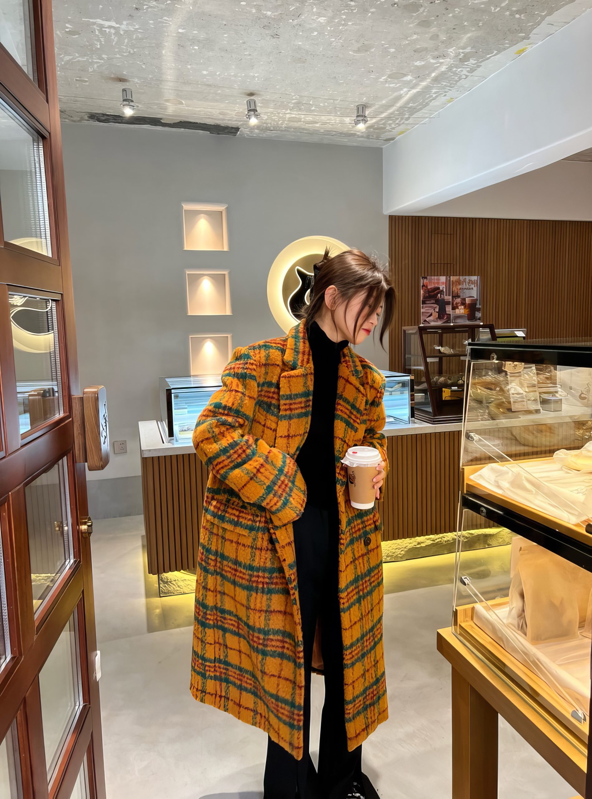 Manteau Long Écossais Jaune Et Vert Vintage – Image 4