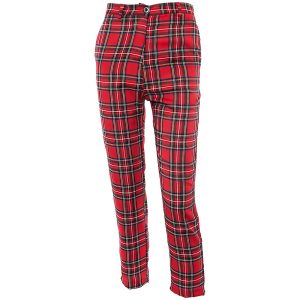 Pantalon Carreaux Tartan Rouge Femme