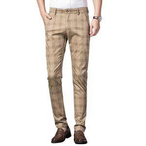 Pantalon Écossais Long Beige Homme