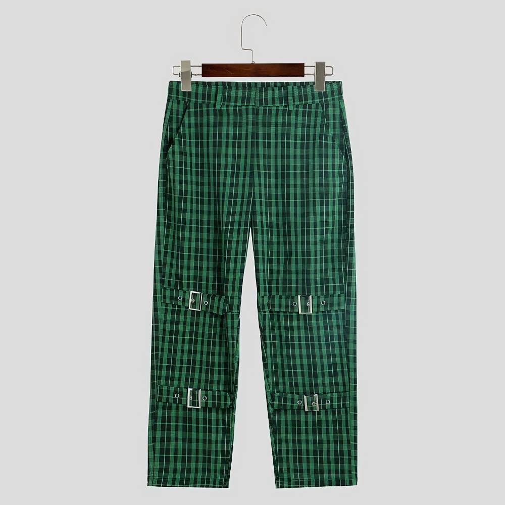 Pantalon Écossais Cargo Homme À Sangles Vert Et Noir – Image 5