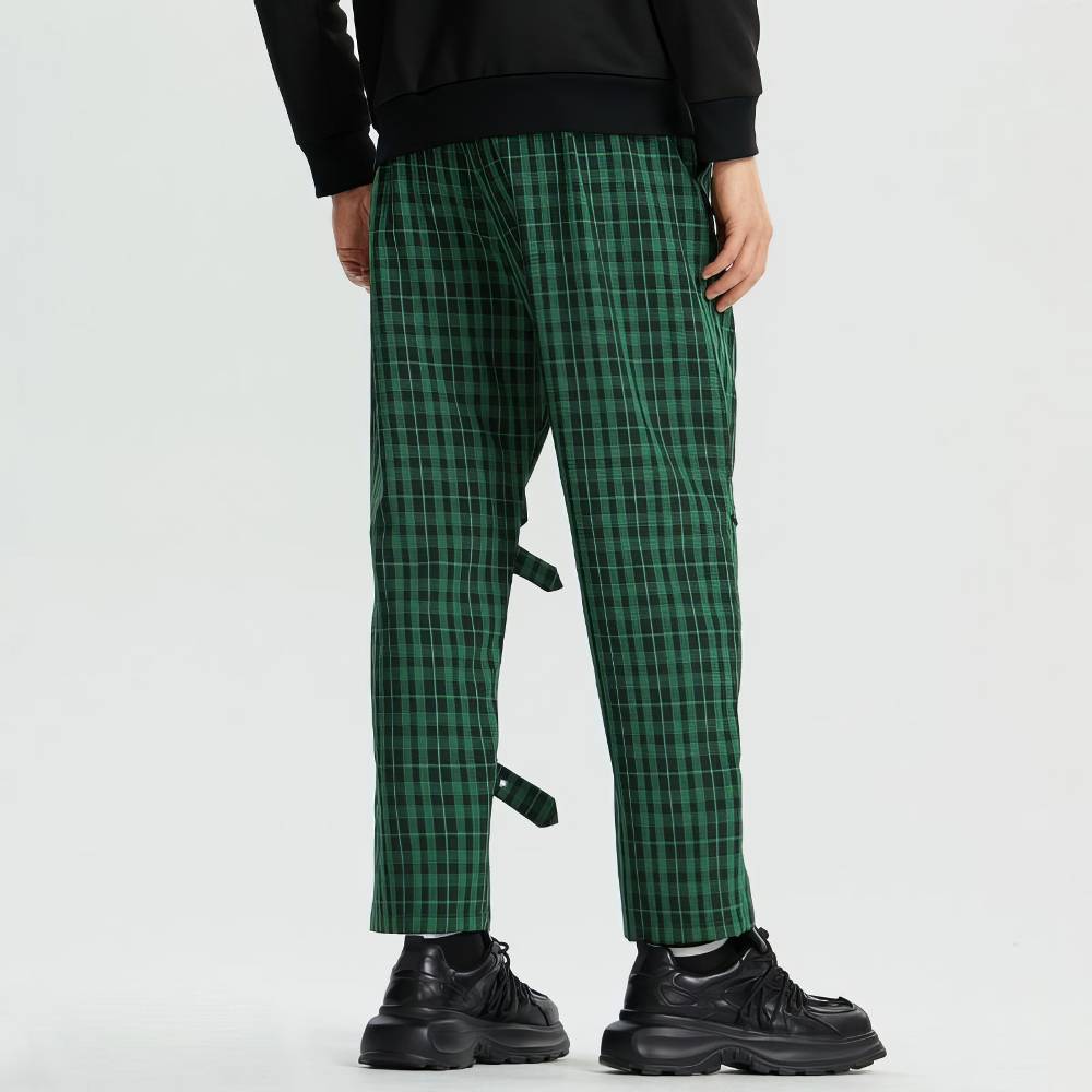 Pantalon Écossais Cargo Homme À Sangles Vert Et Noir – Image 6