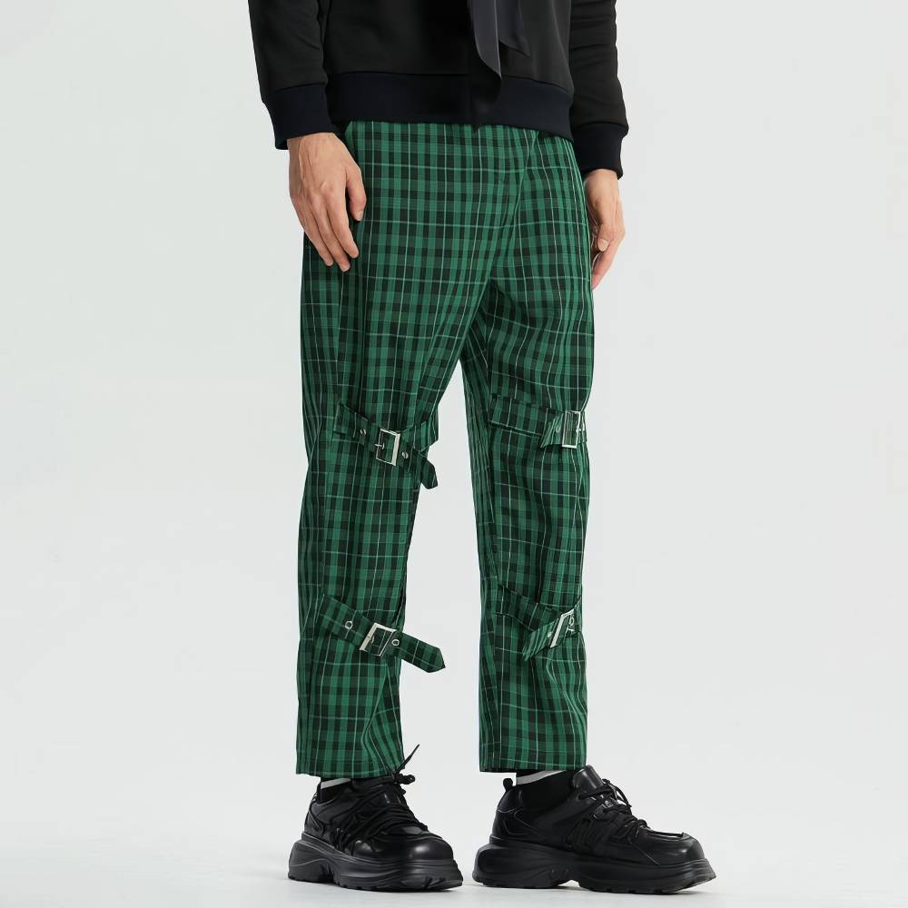 Pantalon Écossais Cargo Homme À Sangles Vert Et Noir – Image 7