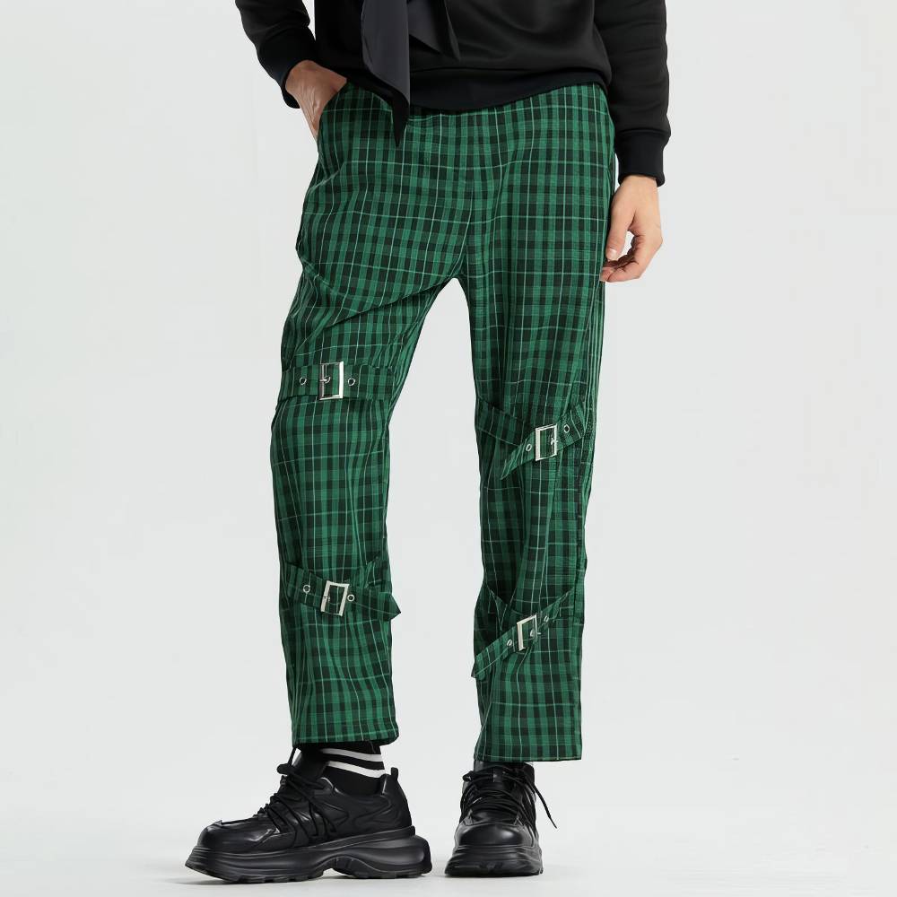 Pantalon Écossais Cargo Homme À Sangles Vert Et Noir – Image 8