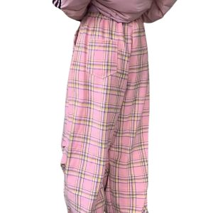 Pantalon Écossais Femme Vintage Rose Et Jaune