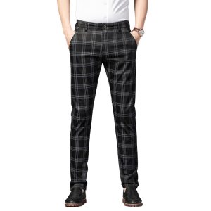 Pantalon Écossais Long Gris Foncé