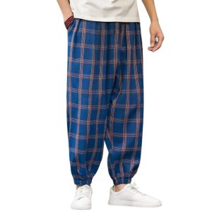 Pantalon Écossais Homme Large Bleu Et Orange