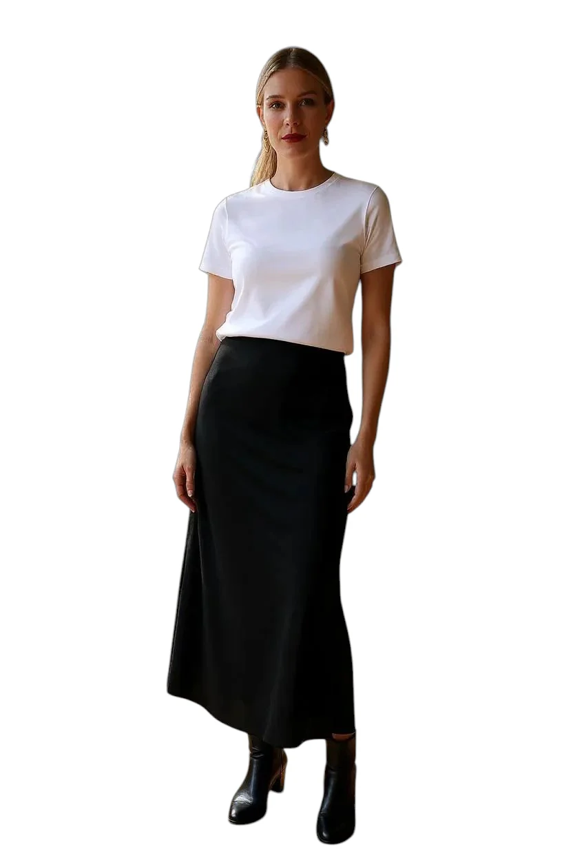 JUPE SATIN2 NOIRE GRANDE TAILLE 42-50