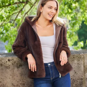 RINA - Veste en fausse fourrure à capuche