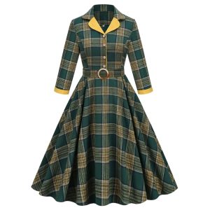 Robe Écossaise À Carreaux Vert Et Jaune Ceinture Boucle