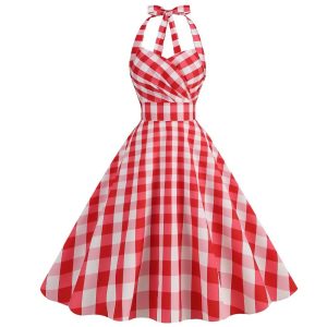 Robe Écossaise Vintage À Carreaux Rouge Et Blanc Dos Nu