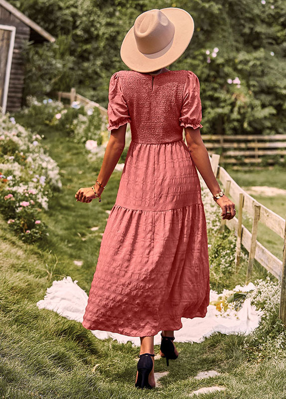 Robe Longue Bohème Smockée Terra Cotta – Image 2