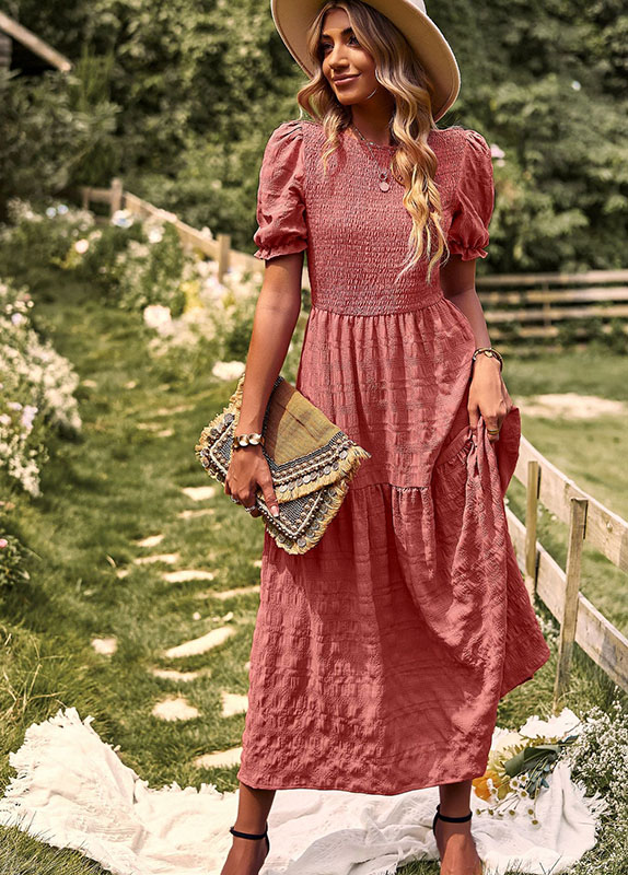 Robe Longue Bohème Smockée Terra Cotta – Image 4