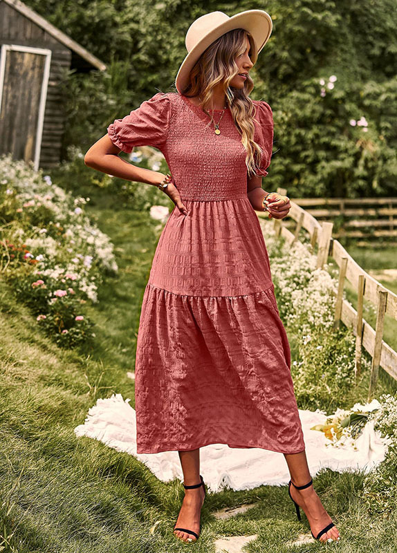 Robe Longue Bohème Smockée Terra Cotta – Image 5