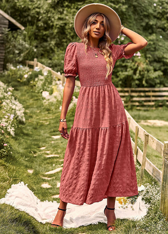 Robe Longue Bohème Smockée Terra Cotta